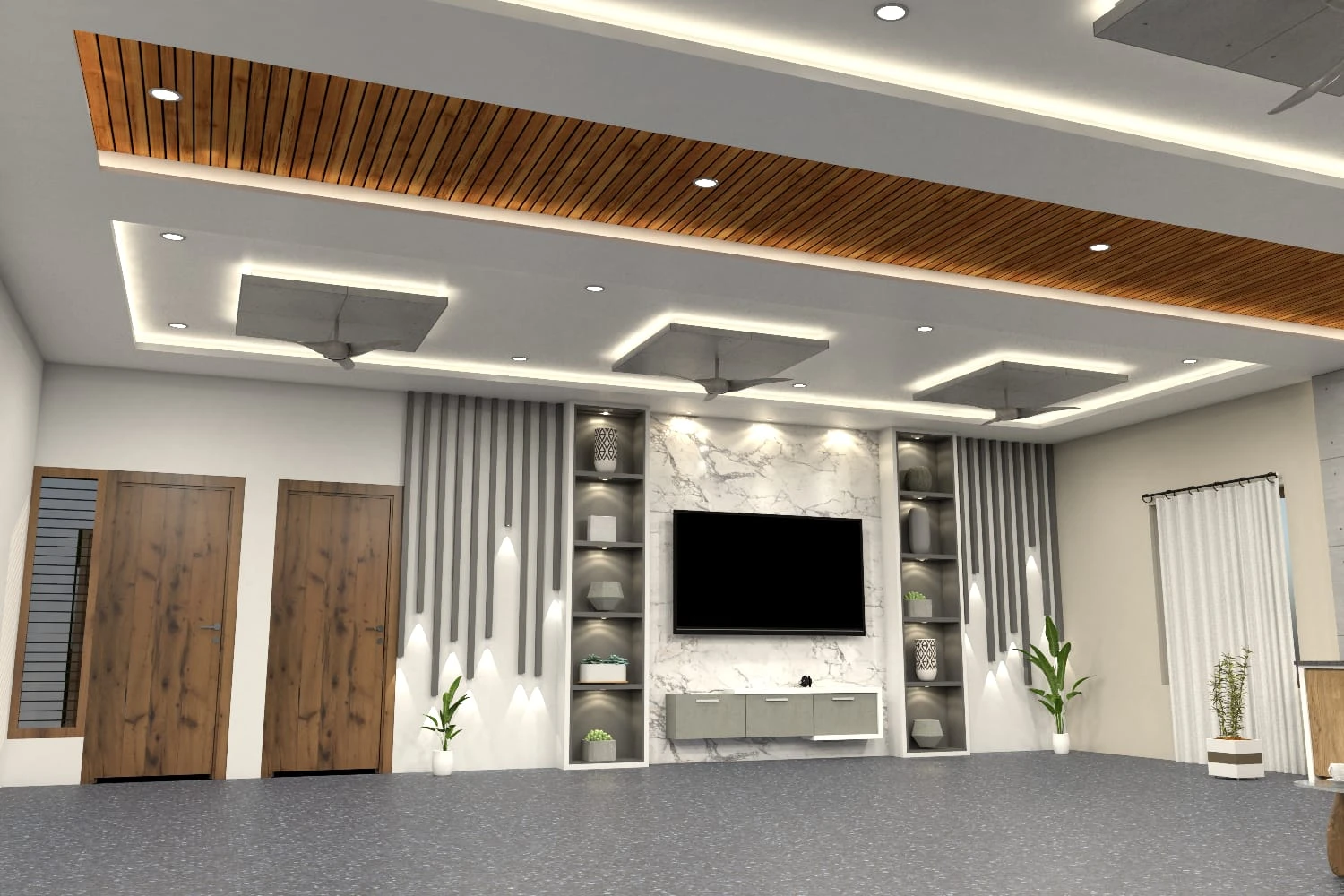 Wooden Ceiling TV Unit Design